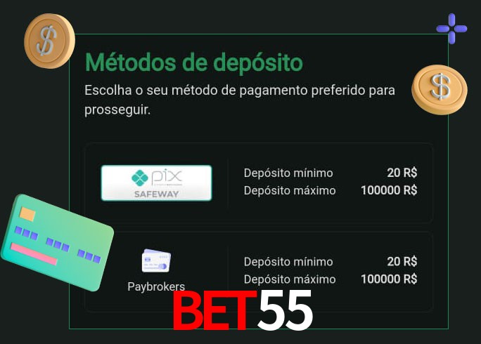 O cassino bet55 oferece uma grande variedade de métodos de pagamento